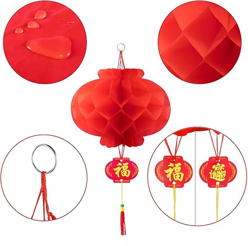 Miniatura 3 de Peywot 20 linternas chinas de papel rojo para decoración de Año Nuevo, faroles chinos colgantes, faroles de papel rojo, decoración de Año Nuevo