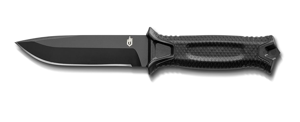 Gerber Gear StrongArm - Fixed-Blade Camping & Hunting Knife with Striking Pommel & Sheath - Premium Survival Gear - Black, Plain Edge - Plain Edge- Black