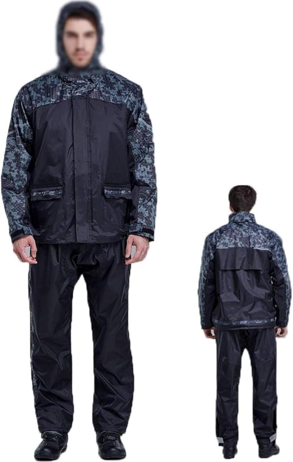 VUIKLCty Raincoat Lightweight Hooded Rainproof Jacket Windbreaker; Waterproof Raincoat Set Fishing Camping Raincoat With Pants(M)