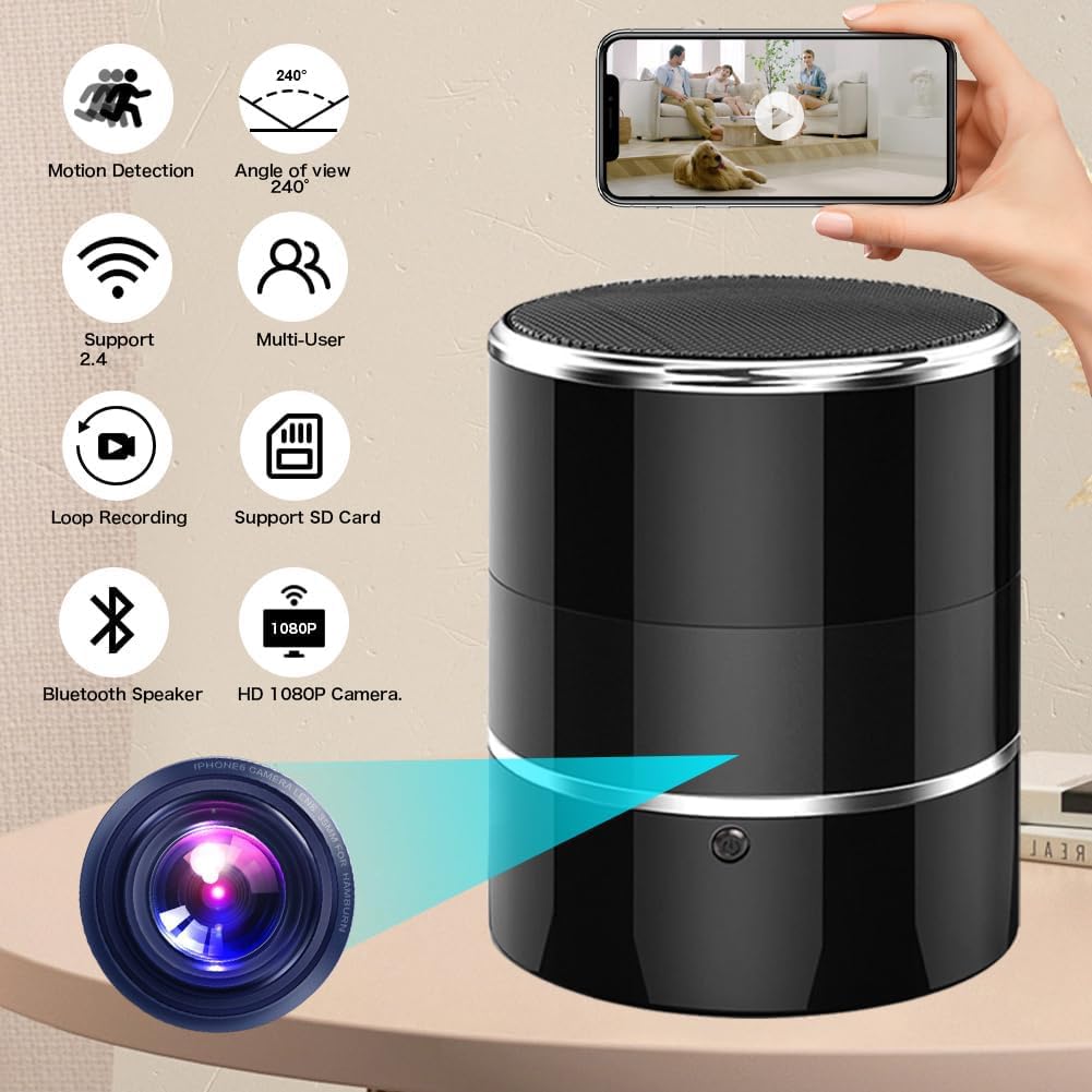 Telecamera Spia Nascosta 1080P HD WiFi Altoparlanti Bluetooth Vista in Tempo Reale Nanny Cam Rilevamento di Movimento Videoregistratore Wireless Spy Cam per Interno