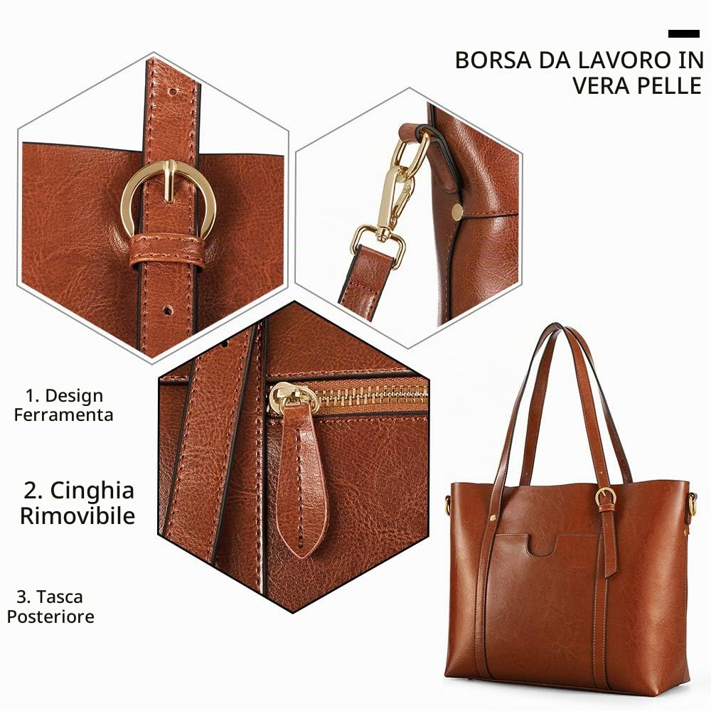 Kattee Borsa in pelle e tasche a tracolla per donne, tasca per borse a tracolla Top-Griff-Schulter-Geldbörsen-Tote-Hobo-Tasche, Marrone scuro, L, Totes