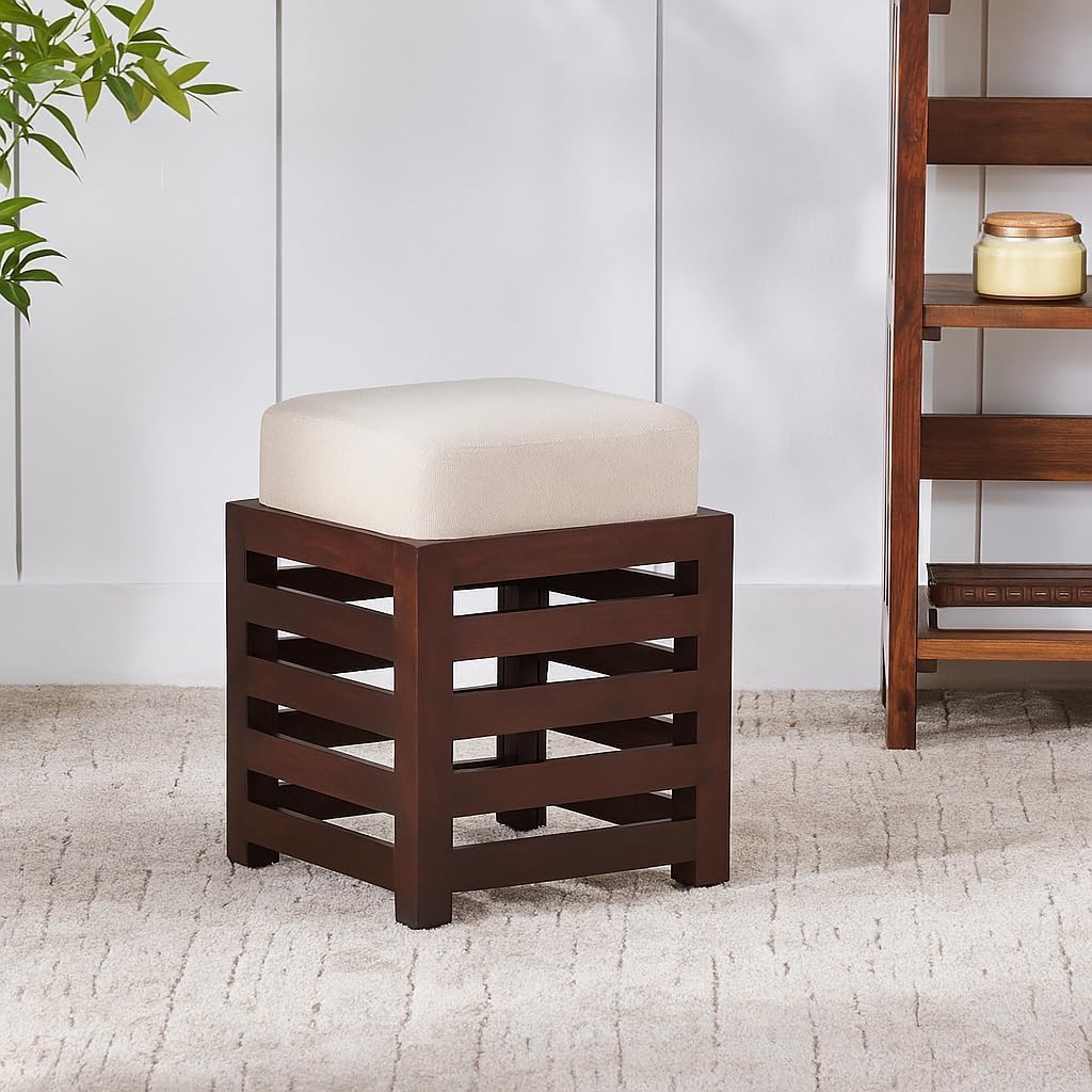Mango Wood Stool (12x12x14 inches) is a Lovely piece of Furniture for Home décor, a Multipurpose Ottoman for the Living Room, and a Stylish Foot Rest and seat. (Brown)-image-4