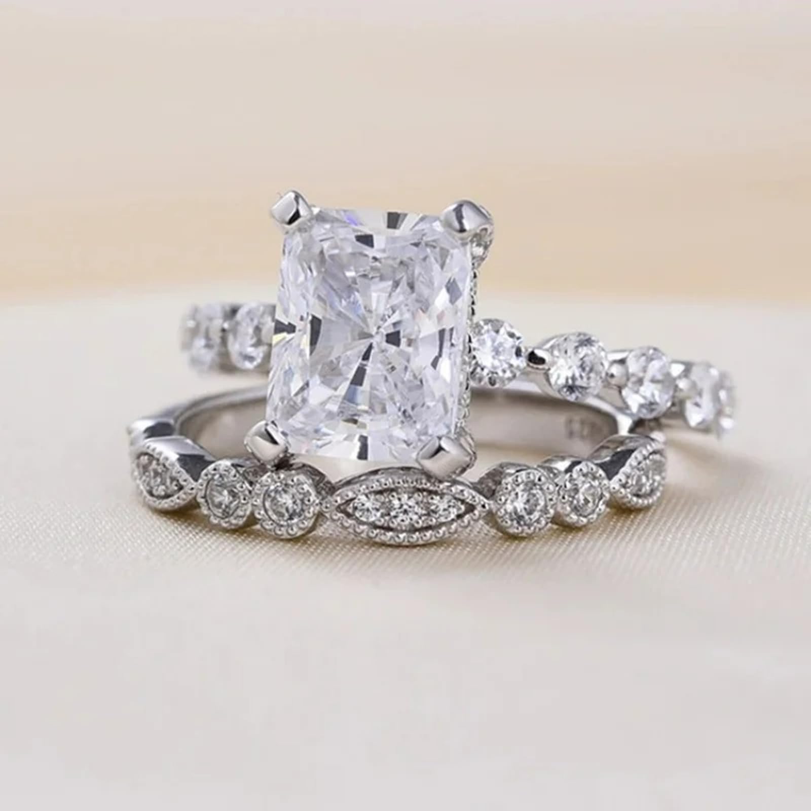 2pcs Anillo de plata esterlina minimalista S925 para anillo de mujer Regalo de lujo ligero de boda de vacaciones de día de San Valentín personalizado