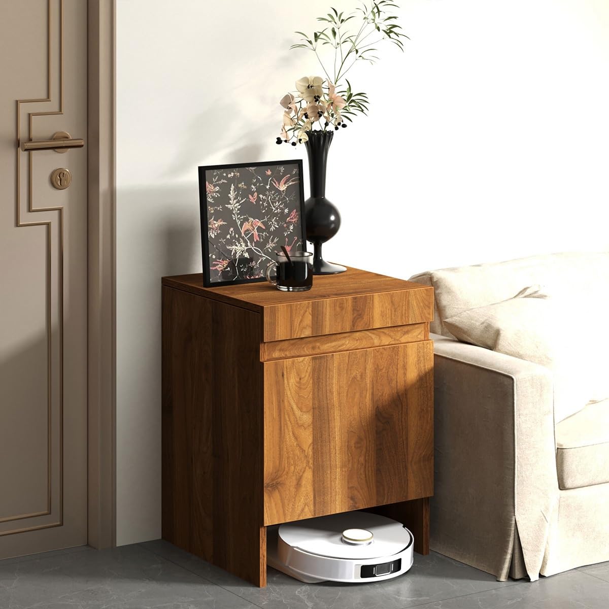 Gabinete de Almacenamiento para aspiradora Robot con Puertas y cajones, Ideal para Sala de Estar, Comedor, Cocina y Oficina en el hogar