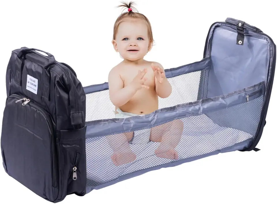 Mochila Maternidade com Trocador Portátil - Tecido Oxford Impermeável e Durável - Bolsa Organizadora para Bebê com Compartimentos Múltiplos - Preta, Unissex