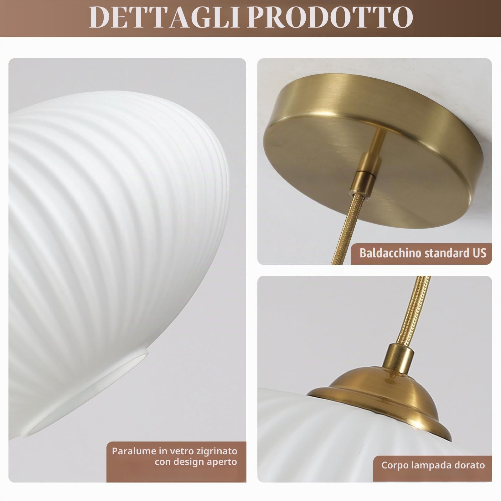 KCO Illuminazione Mid Century Modern Globo in Oro Applique a Sospensione in Ottone Spazzolato con Vetro Bianco Opale Applique da Cucina in Stile Casale a Sospensione Singola per Isola da Cucina