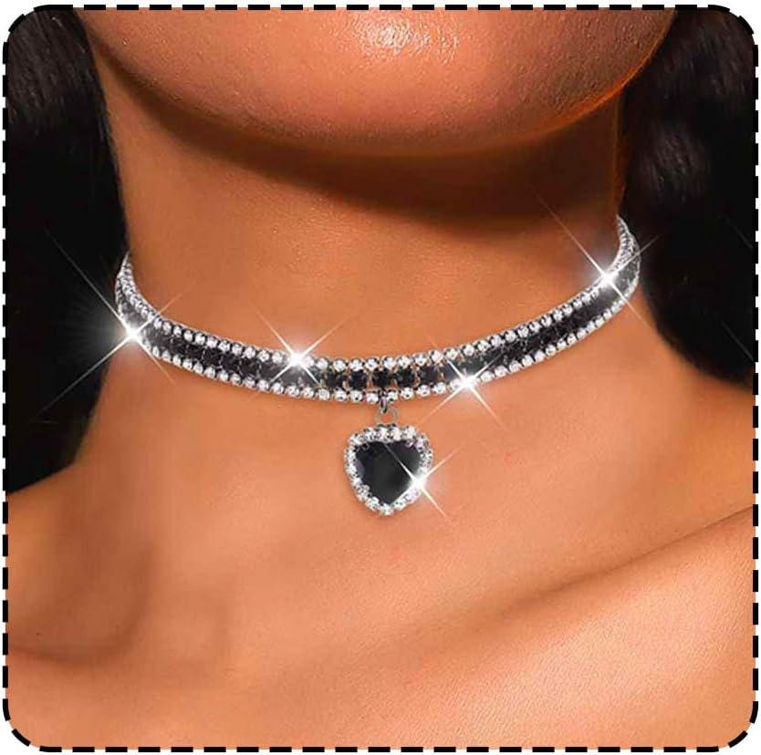 CLOACE Rhinestone Choker Necklace Heart Pendant Diamond Row Necklaces Sparkly Crystal Prom Chain Jewerly Accessories for Women