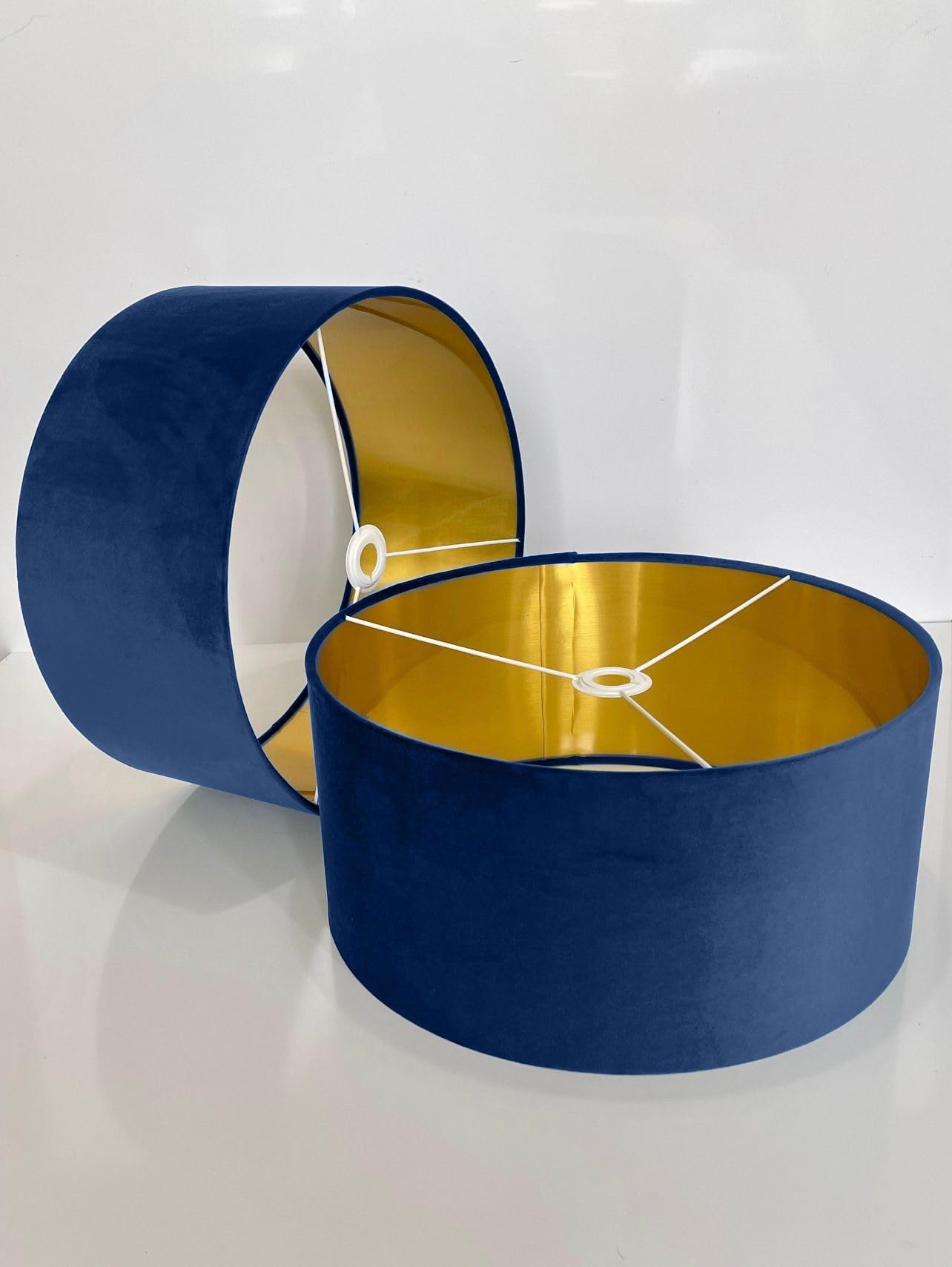 Shades By Woodpecker Navy Blue New Handmade By Order Velvet Drum Lamp Shade Ceiling Shade With Metallic Lining Of Gold,Silver Or Copper Lamp Shades Suitable For Ceiling And Tables