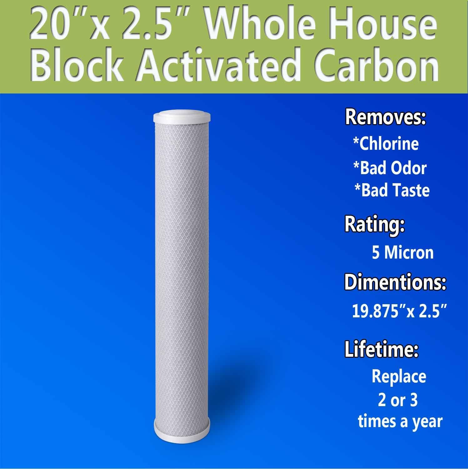 Standard Whole House Coconut Shell Carbon Block 5 Micron Water Filter 20” x 2.5” Fits 20” x 2.5” Housings. Remove Chlorine and Bad Odor. Compatible with C1-20, HX-CB-25-2010, F3WCB32 Pack of 4 - Image 4