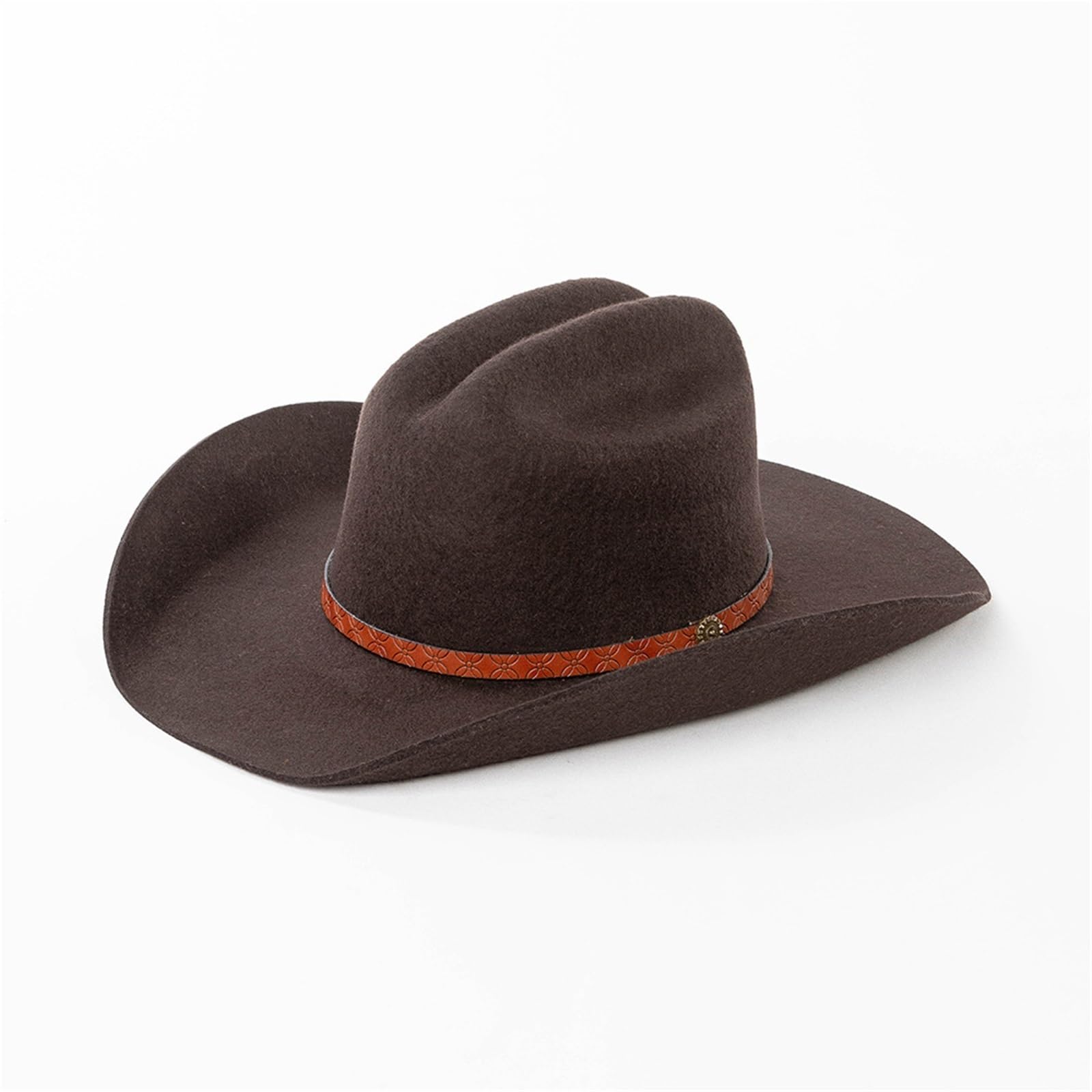 Sombrero de vaquero de ala ancha de fieltro de lana for primavera y otoño con banda de cuero repujado, unisex