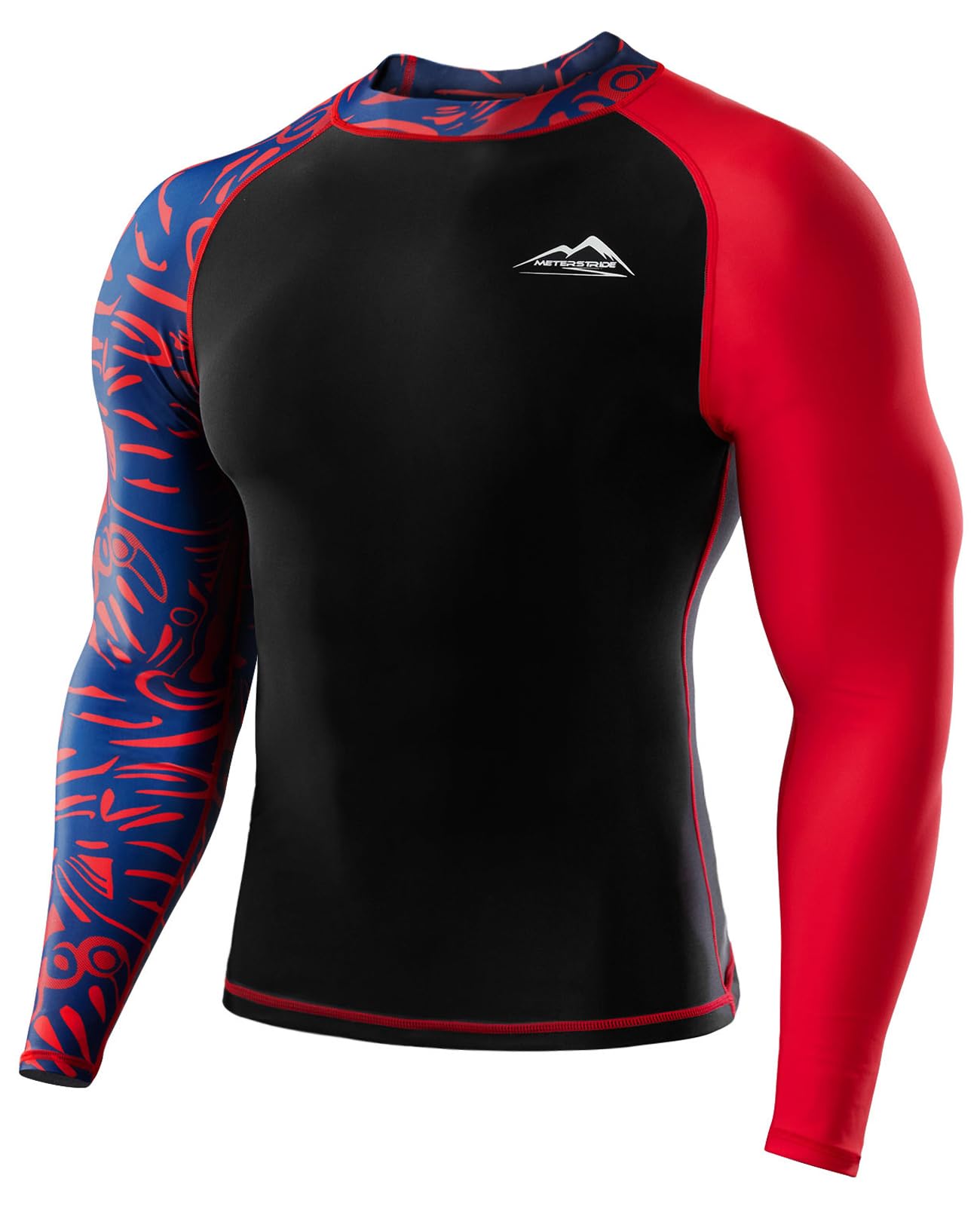Meterstride Men’s Long Sleeve Rash Guard Swim Shirt UPF 50+ Sun Protection