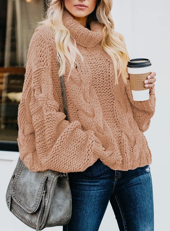 Image of Dokotoo Womens Sweaters Turtleneck Cable Knit Chunky Pullover Fall Outfits
