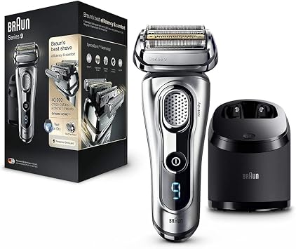 Braun Series 9 Electric Shaver with Precision Trimmer and Clean & Charge Station, Wet & Dry, 100% Waterproof, UK 2 Pin Plug, 9290c, Silver Razor