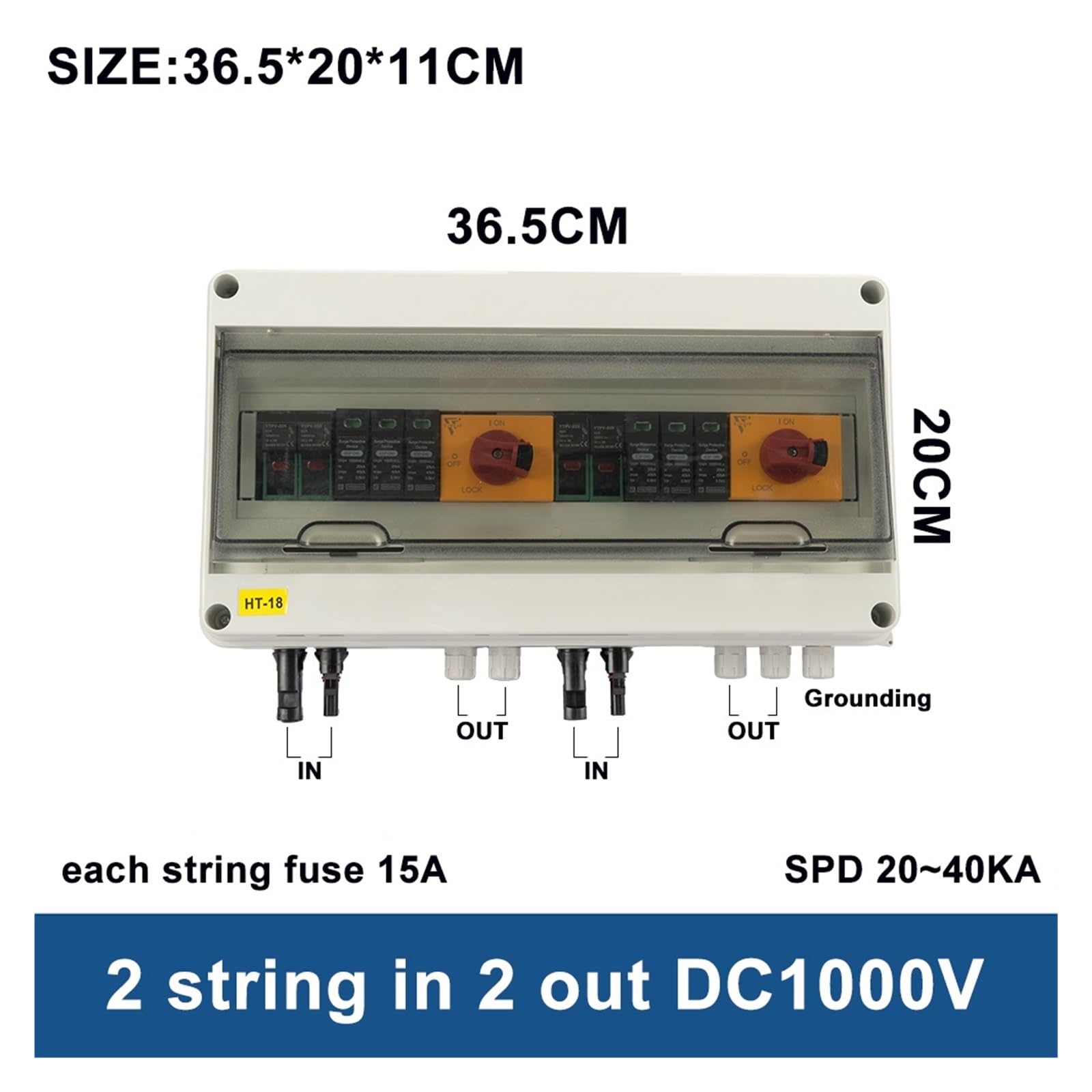 RWRAPS Esterno Impermeabile HT-18 2 Stringhe 2 ingressi 2 uscite 1000 V IP65 fotovoltaico Solare 3 P SPD Protezione da sovratensioni Contro i fulmini DC Combiner Box