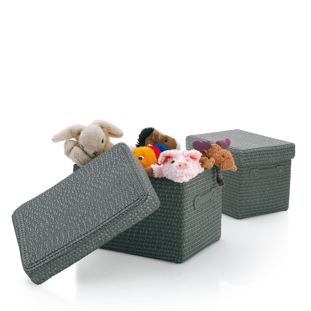 Kela 31280 Korb-Set RIMOSSA 3 Stück mit Deckel aus Stroh grau
