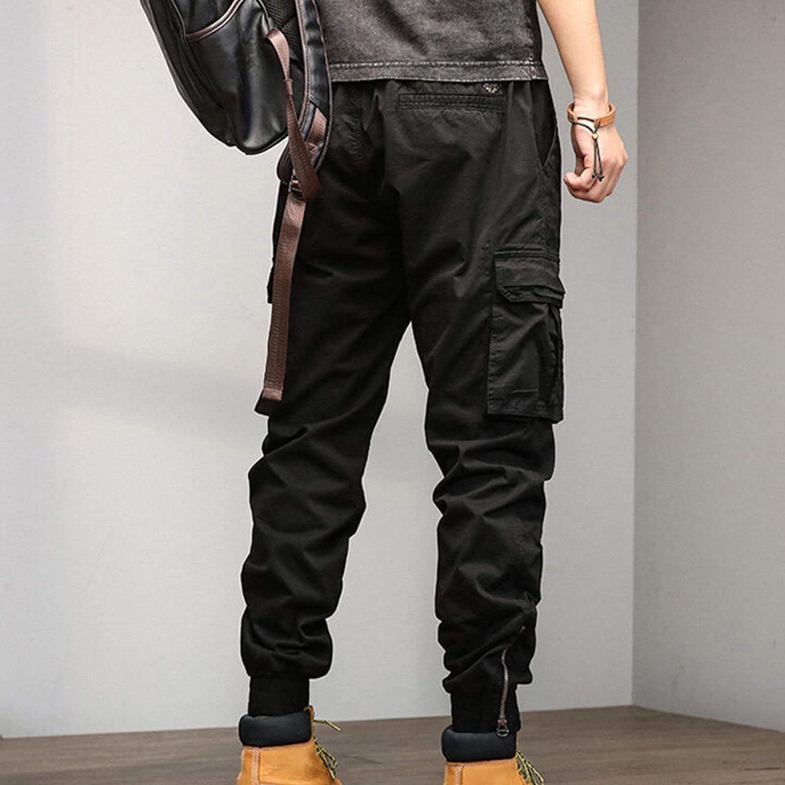 SRZYMJ Cargohose Herren Stretch Sommer Jogginghose grau Freizeithosen Lang Outdoor Kleidung Trainingsshorts Sporthose lang Softshellhose Winter Thermo Unterhose männer Winter Trekkinghose Schwarz M