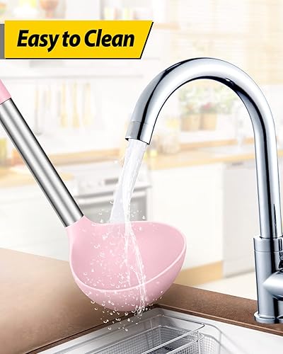 Vista 12 de Paquete de 2 cucharones de cucharón, cuchara grande de silicona para sopa, utensilios de cocina antiadherentes con alta resistencia al calor, sin