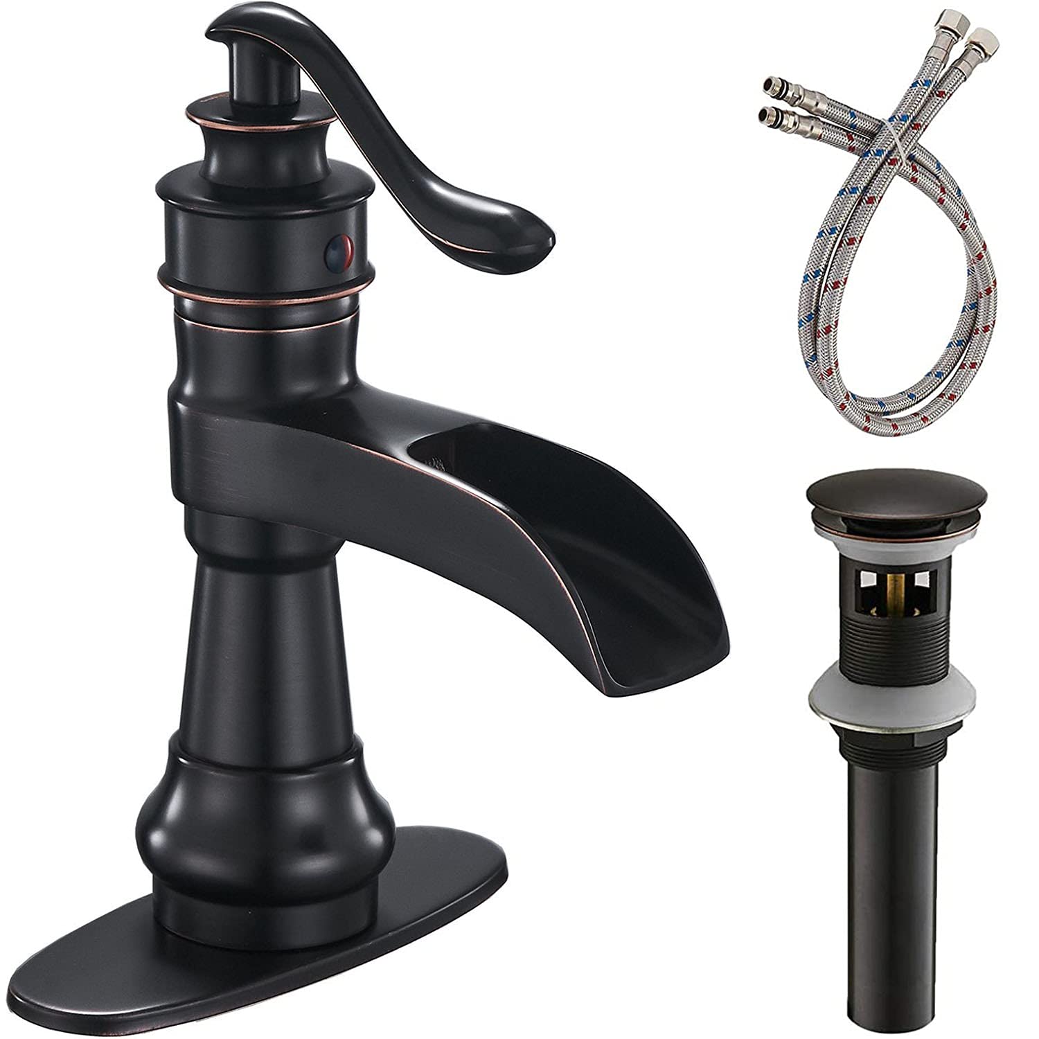 Oil Rubbed Bronze Deck Mounted Single-Handle Lavatory Faucet with Pop Up Drain Stopper and Overflow Ideal for Sink