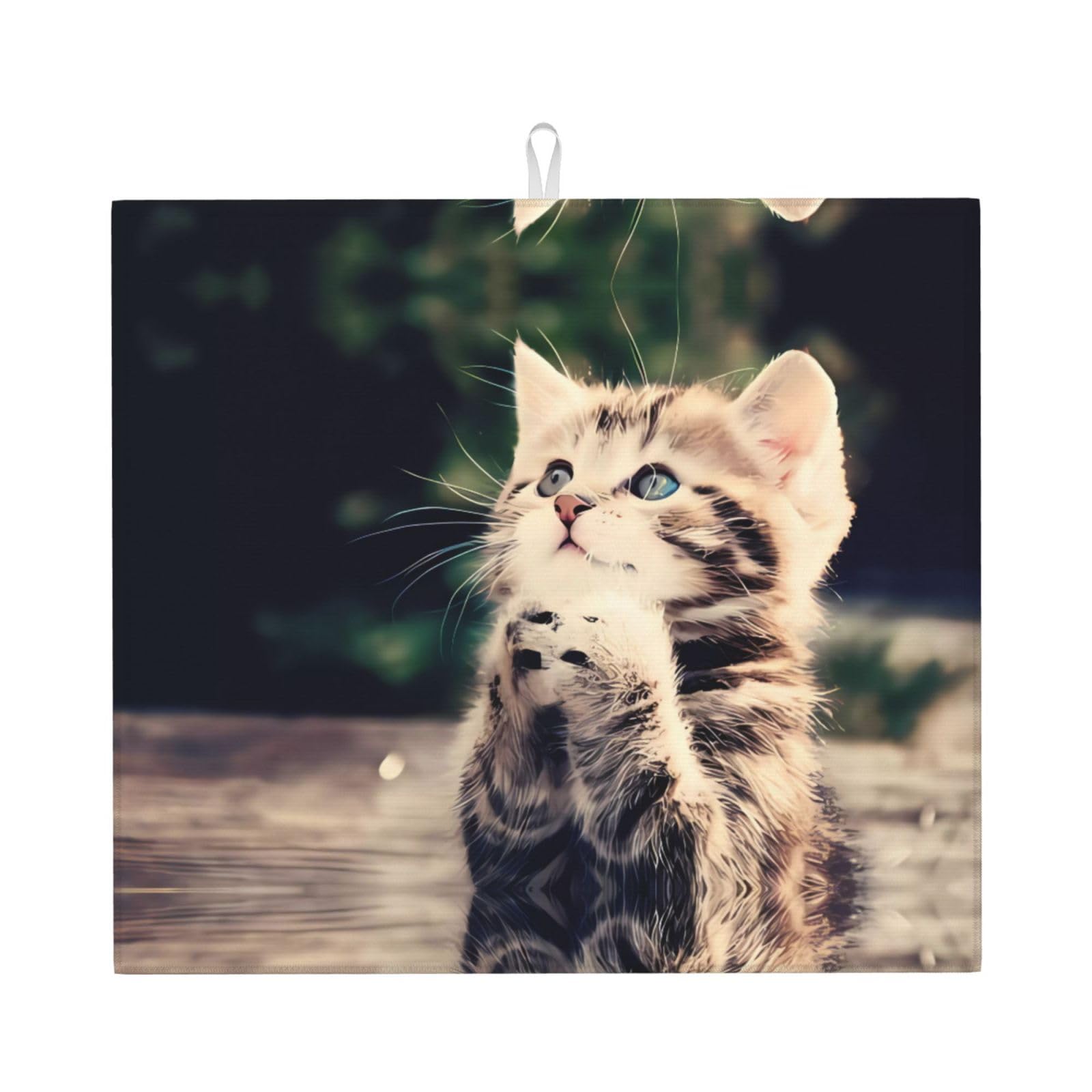 YYHHAOFA Cat Prints Kitchen Drying Mat – Highly Absorbent Microfiber Throw, Non-Slip Counter Cover for Dishes, Fade-Resistant Print & Appliance Protection