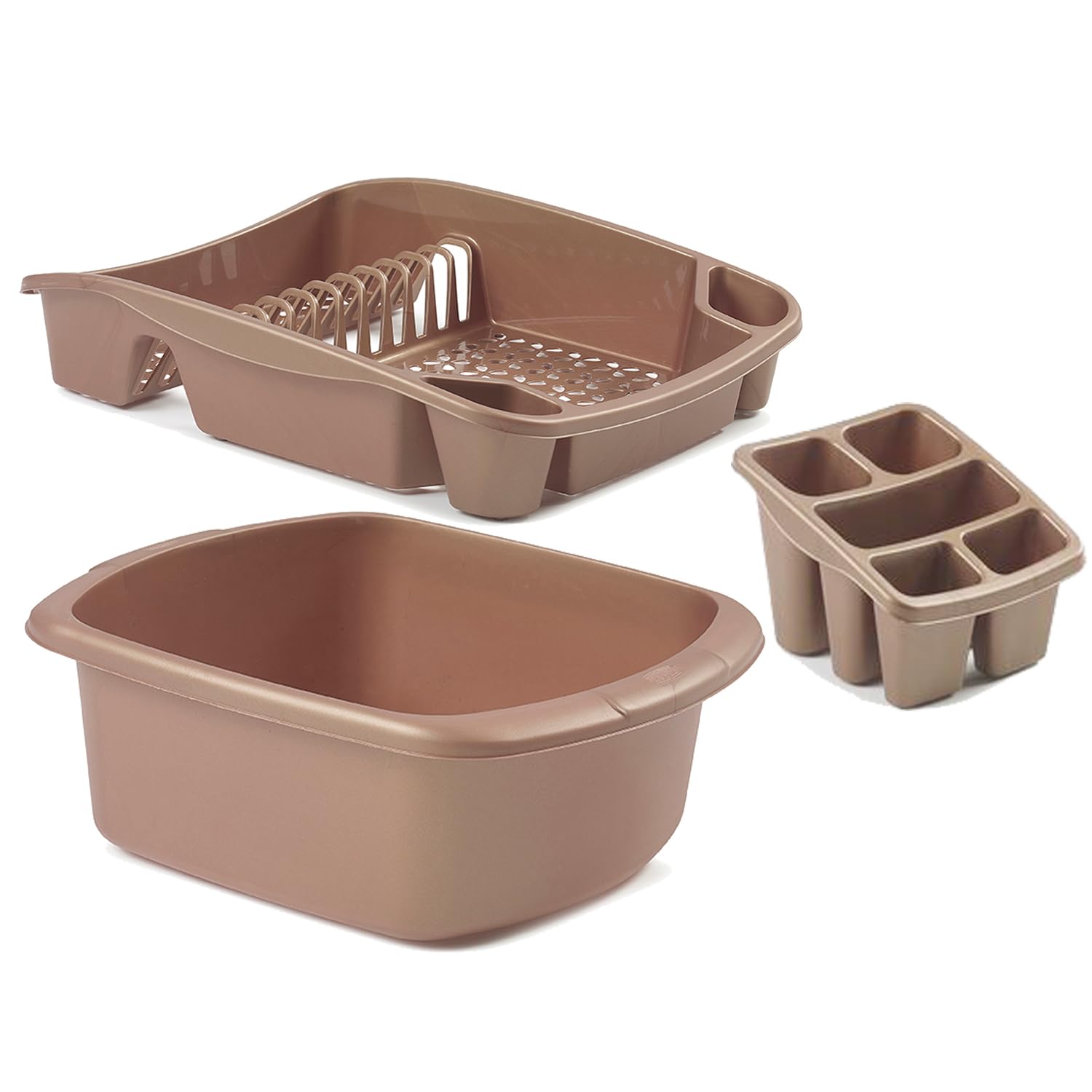 ZARVICZONIA Plastic Dish Drainer Set, Includes Cutlery Holder and Wasginh Bowl, Grey, Gold, Black and Cream Pack 3 set (Gold)