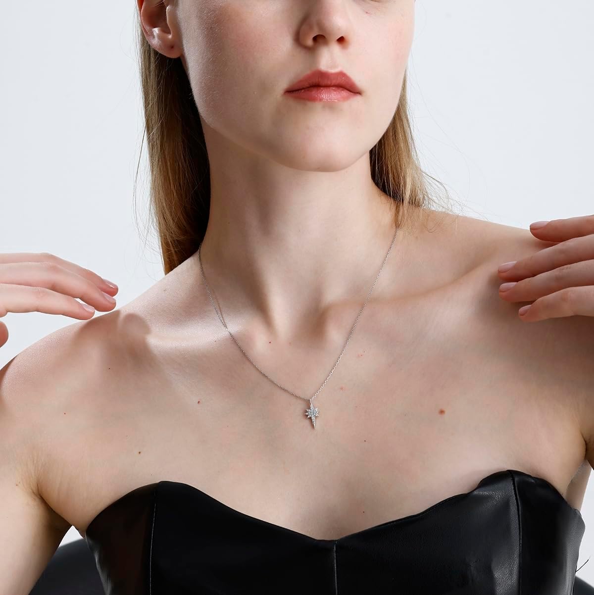 925 Sterling Silver North Star Pendant Necklace | Rhodium-Plated Zircon Stones | Women’s Celestial Elegant Jewelry Gift - Image 2
