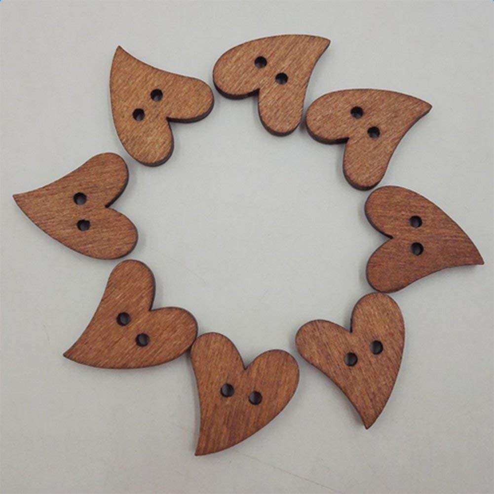 Little Finger 100 bottoni in legno rustici a forma di cuore a 2 fori, per cucito, artigianato, scrapbooking, graziosi e delicati