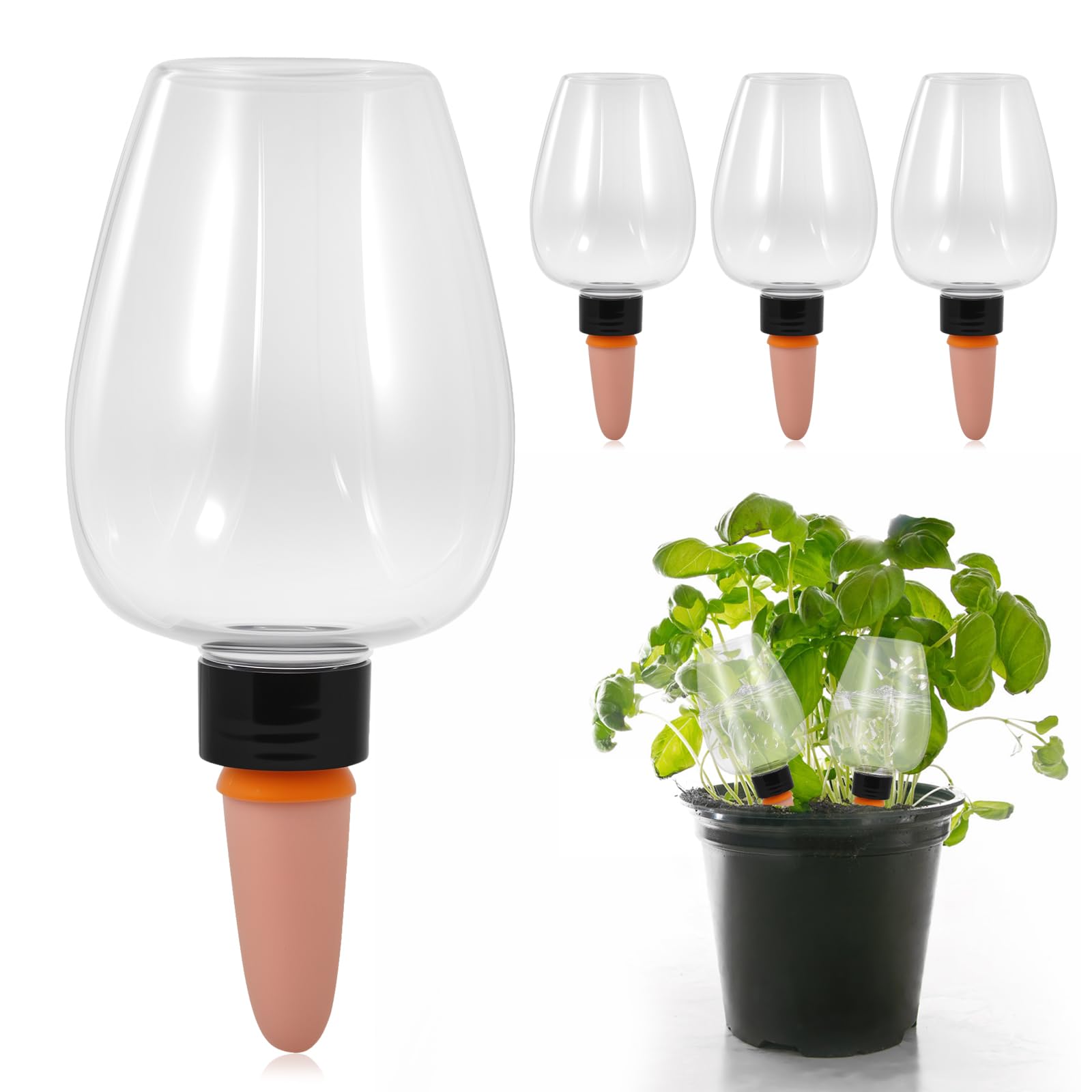 OUZHOU Plant Watering Globes 4 Pack, 500ml Large Capacity Self Watering Terracotta Spikes, Automatic Plant Waterer Slow Release Drip System for Indoor Outdoor Plants, Vacation Plant Watering Devices