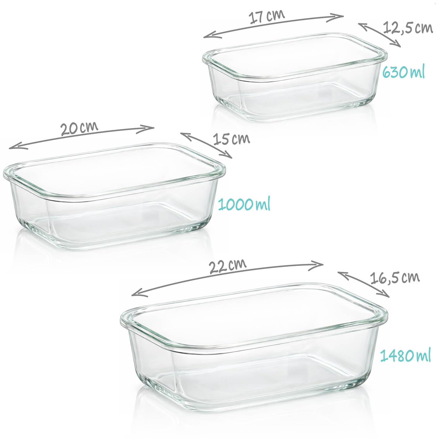 COM-FOUR® 6x Pirofile in Vetro Borosilicato, Teglie Resistenti al Calore per Forno, Microonde e Congelatore, Pirofila in 3 Misure (vetro 6x)