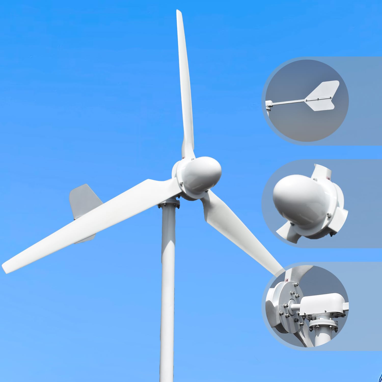 HUIZHITENGDA 10000W vertikaler Windturbinengenerator 3 Blattkit Windkraftanlage 12 V/24 V/48 V Stromerzeuger Windmühle mit Controller für die industrielle Energie zu Hause,12v