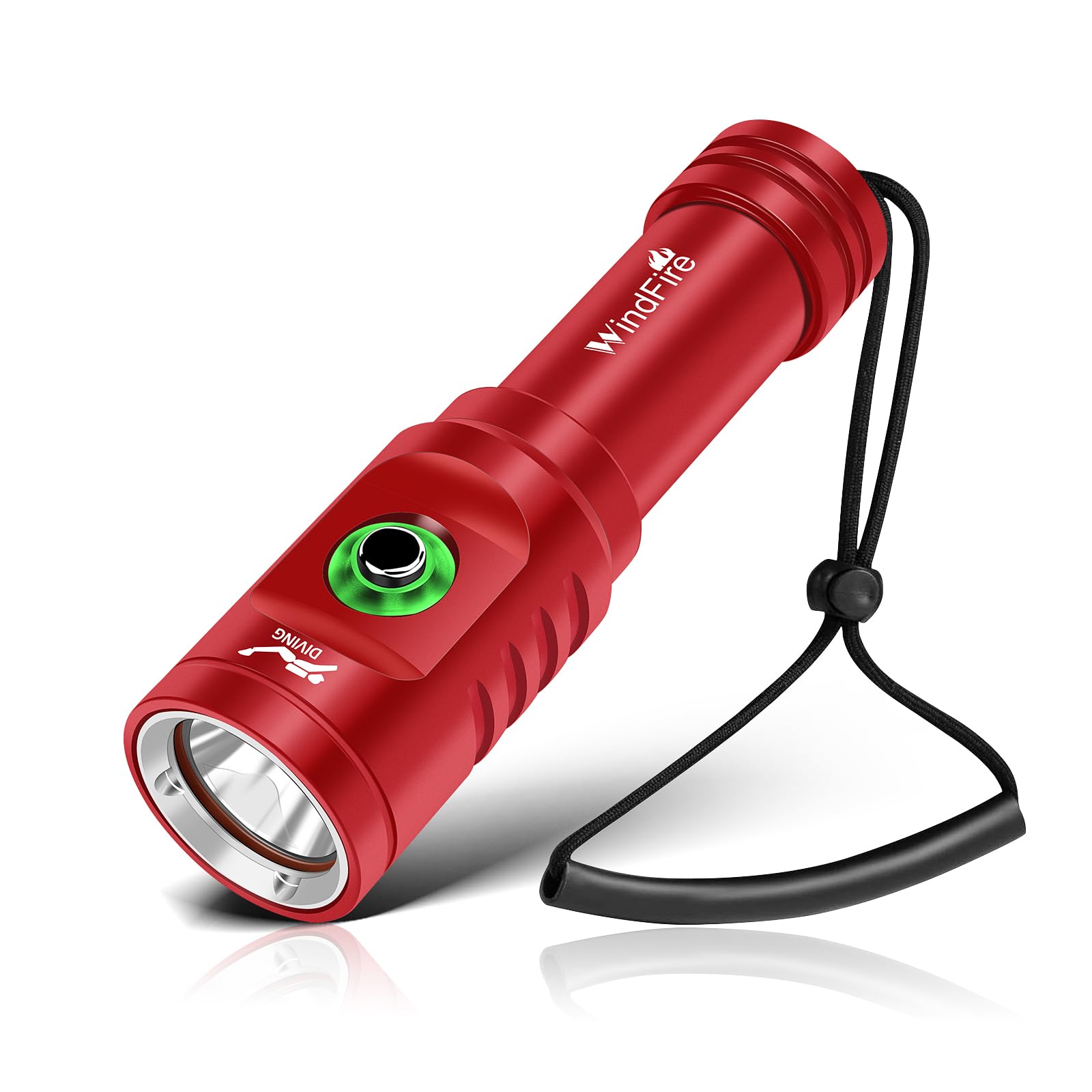 WindFire Dive Torch, Super Bright Rechargeable Diving Flashlight with 3 Modes & Power Indicator, IPX8 Waterproof Torches for Snorkeling, Scuba Diving & Underwater Exploration (Red)