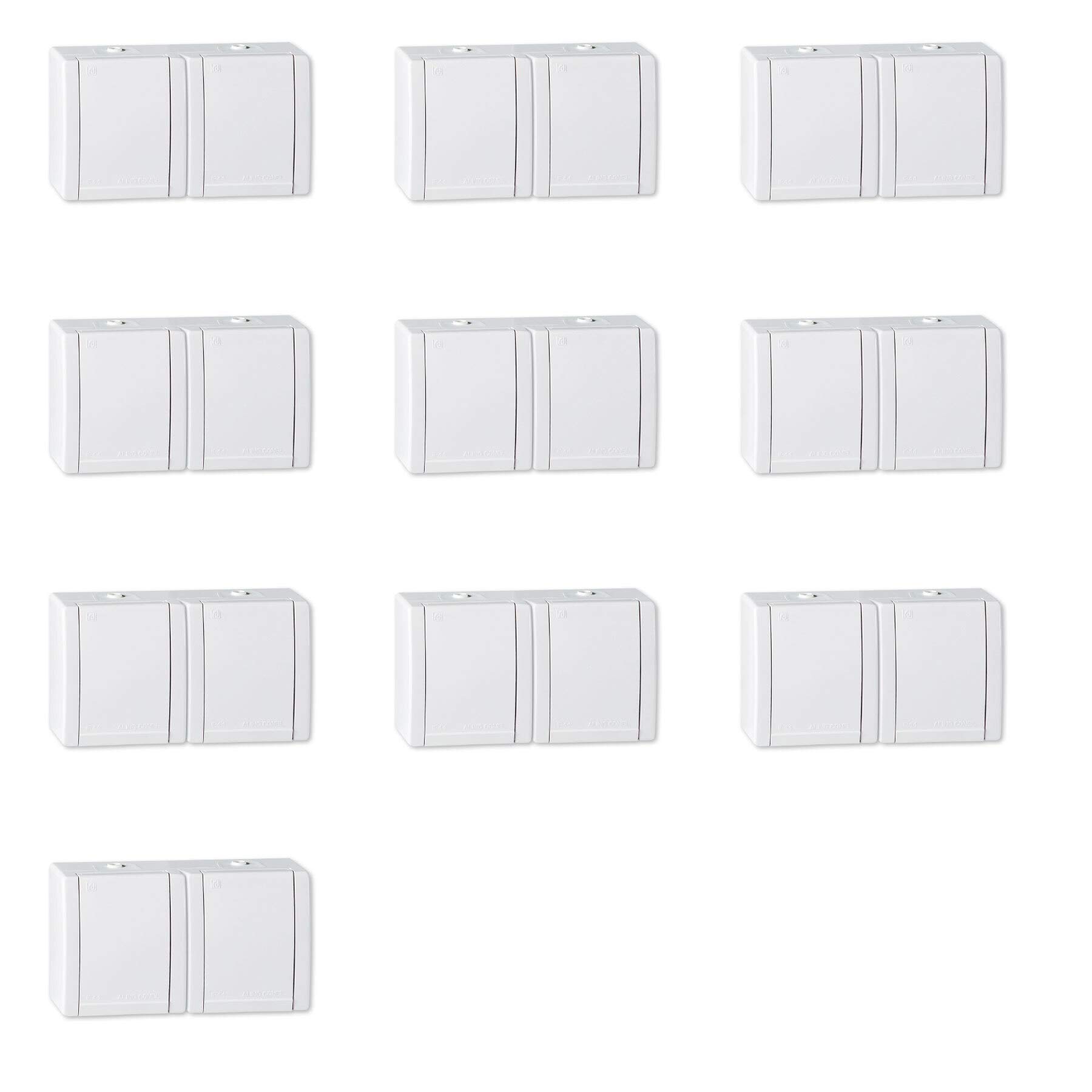 ALING-CONEL 2-fach Aufputz Schutzkontakt Steckdose mit Klappdeckel 16A/250V~ / IP44 - Weiß (10er Set)