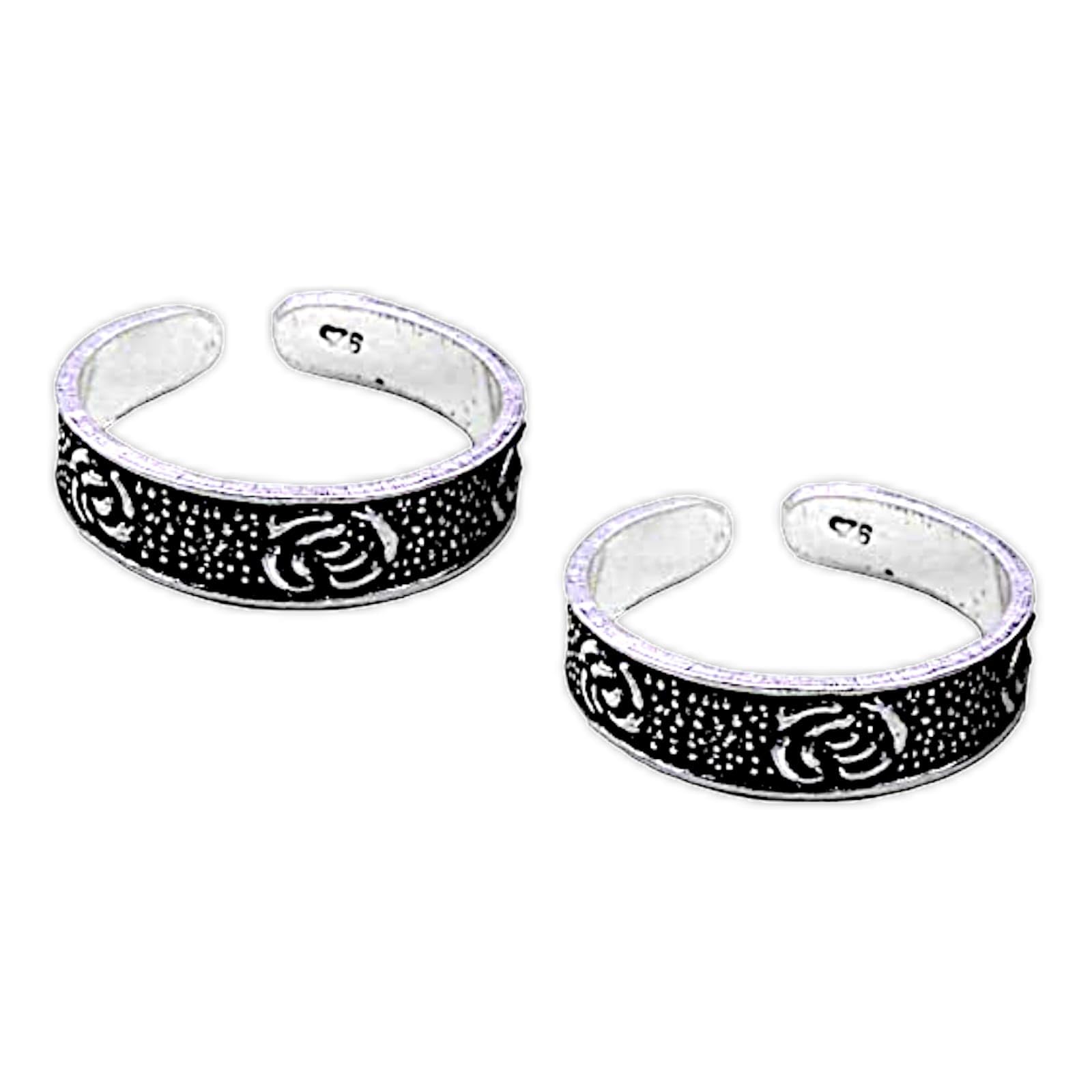 lbv 925 sterling silver hydro white rhodium plated front side flower design and back side open oxidized band toe ring pair for women free size adjustable