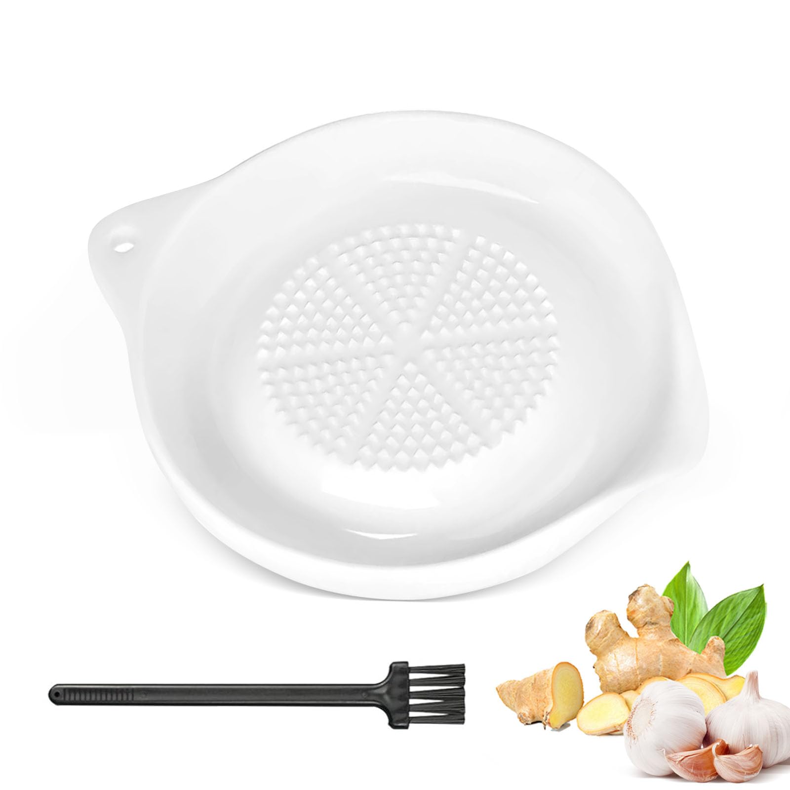 Garlic Grater Plate, Ceramic Grater Plate with Cleaning Brush, Kitchen Tools for Vegetables Spices Garlic Carrots & More(White)