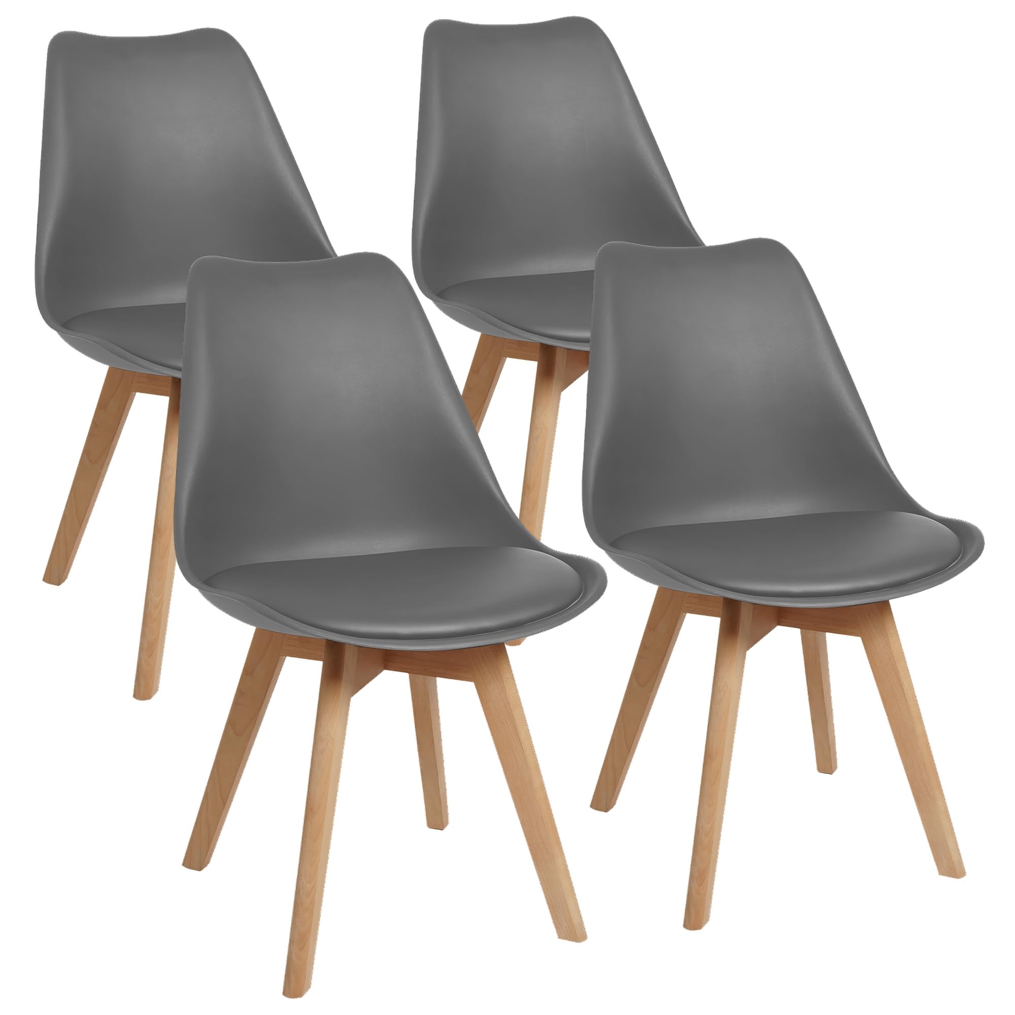 Mid Century Modern Side Chair with Wood Legs for Kitchen, Living Dining Room, Set of 4, Grey