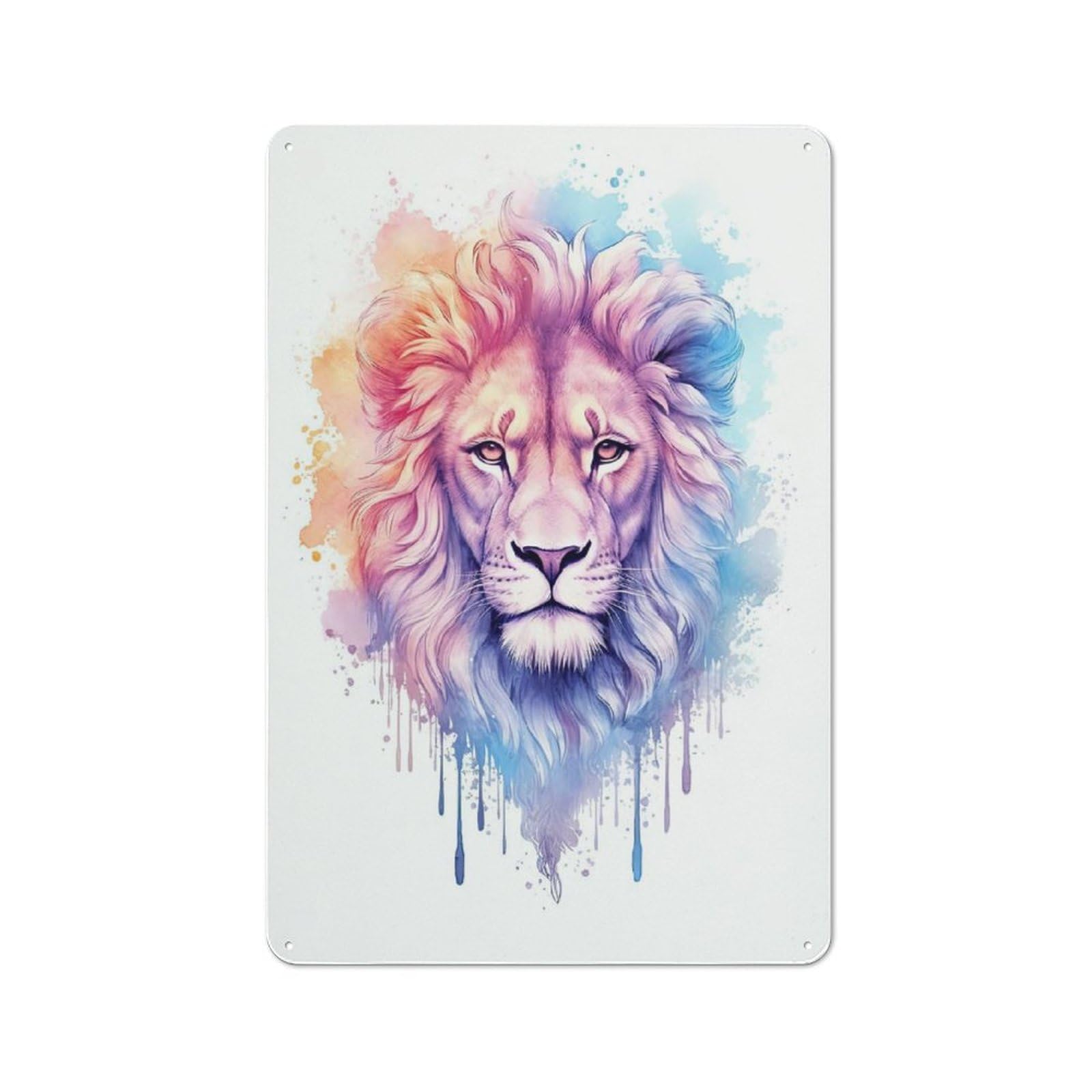 Industrial Watercolor Lion Painting Decorative Metal Plaque 30x20cm, Studio Wall Art for Flat, Bar, Studio Or Gallery Wall