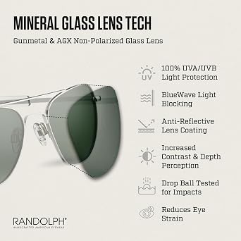 Randolph USA | Gunmetal Classic Aviator Sunglasses for Men or Women 100% UV