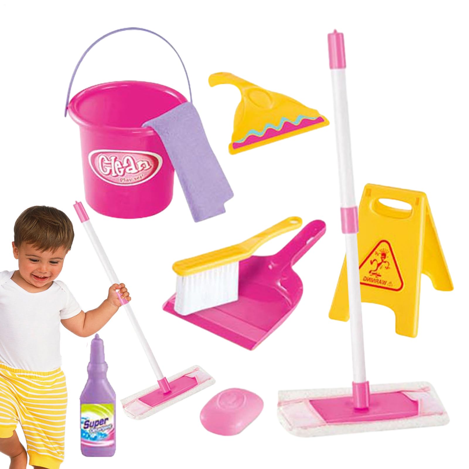 Set De Limpieza Infantil Con Escoba, Fregona, Cepillo, Cubo Y Recogedor – Juguete De Simulación De Tareas Del Hogar, Educativo, Para Niños A Partir De 3 Años