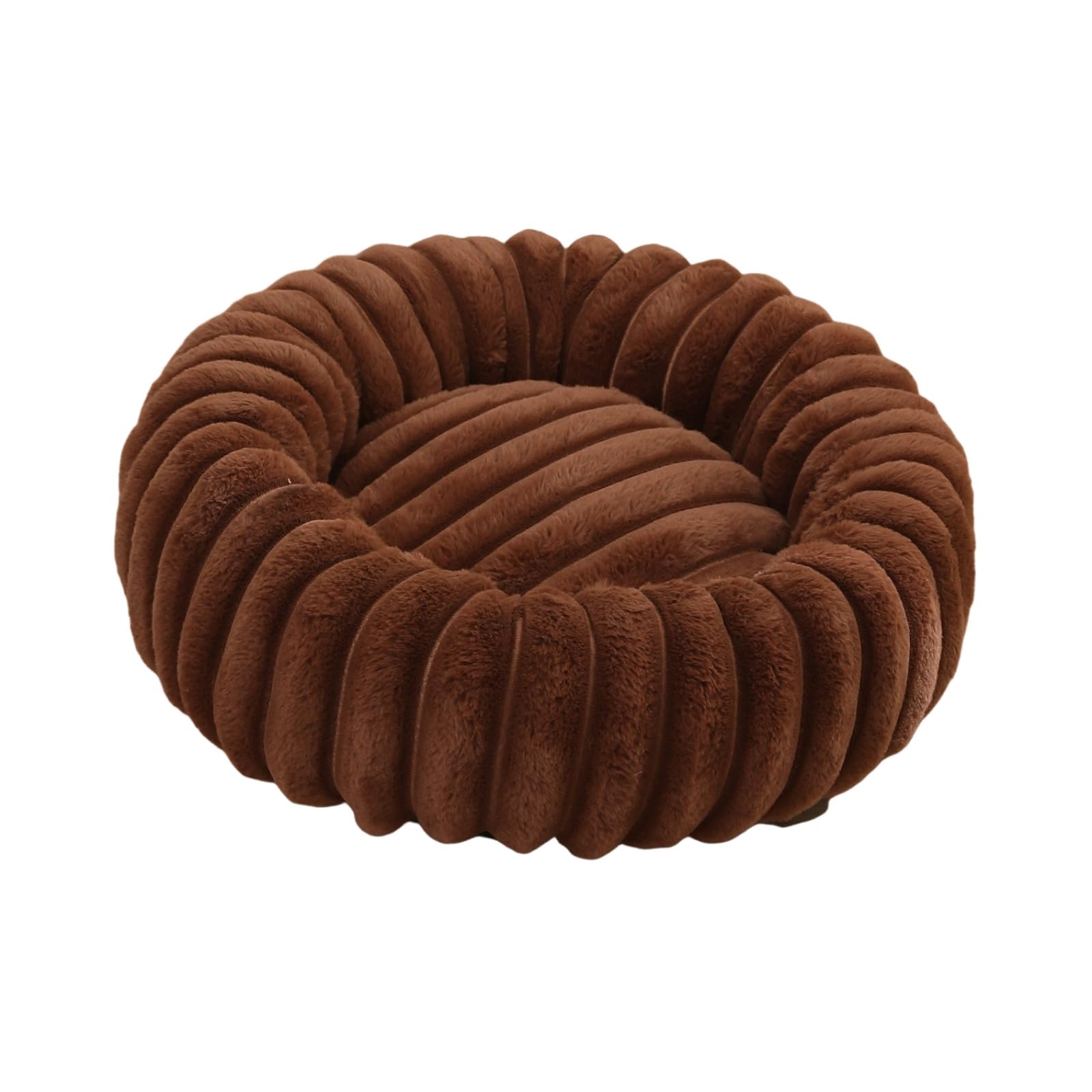Mateju Plush Donut Pet Bed, Fluffy Pet Cushion Warm Soft Plush Donut Dog Cat Bed for Calming Puppy Kitten Petbed with Non Slip Bottom, Machine Washable (Coffee,Diameter 60cm)