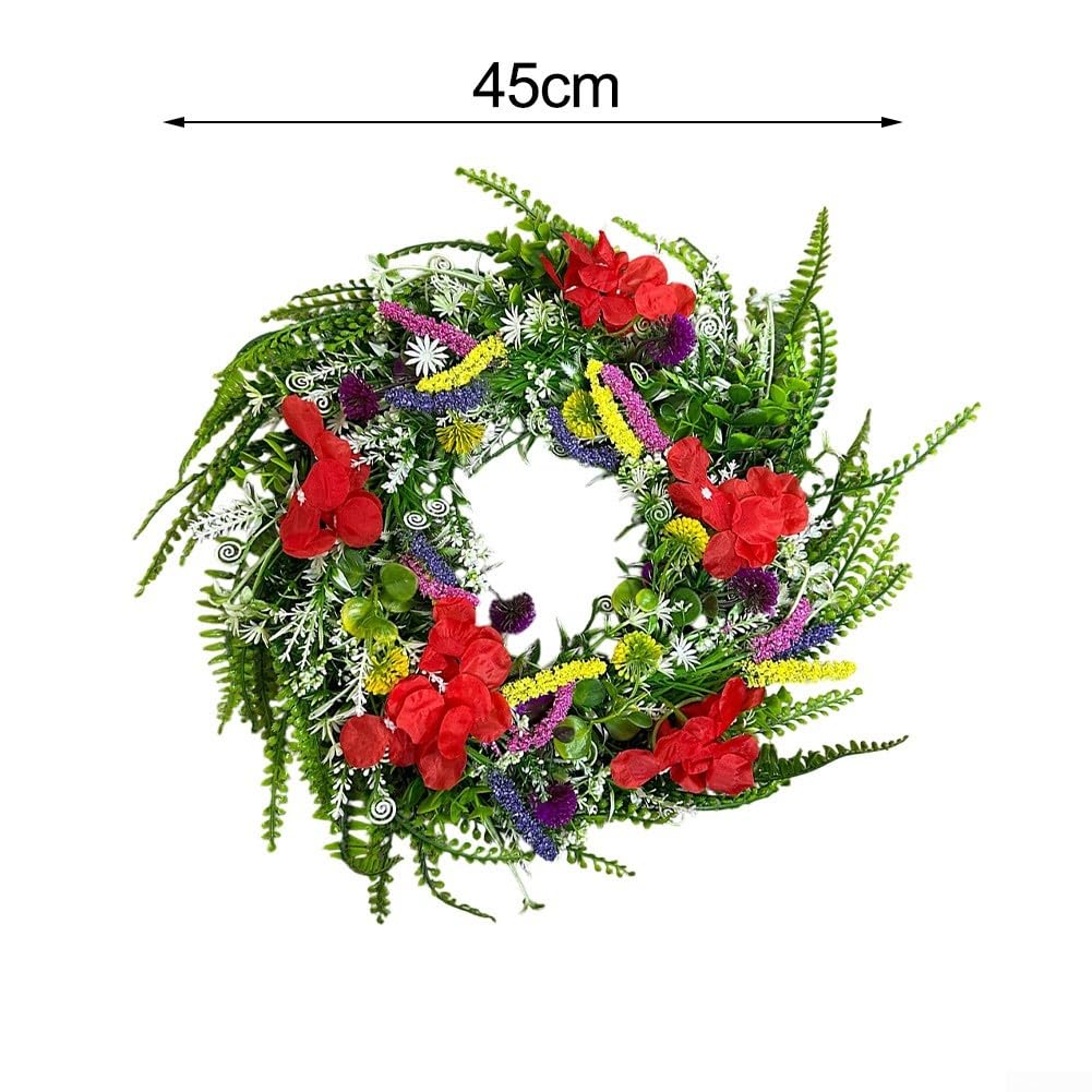 Generisch Ghirlanda per fiori selvatici, 45 cm, in plastica, resistente | Design realistico, mix di fiori selvatici, per interni ed esterni, diametro 45 cm, materiale resistente alle intemperie (45