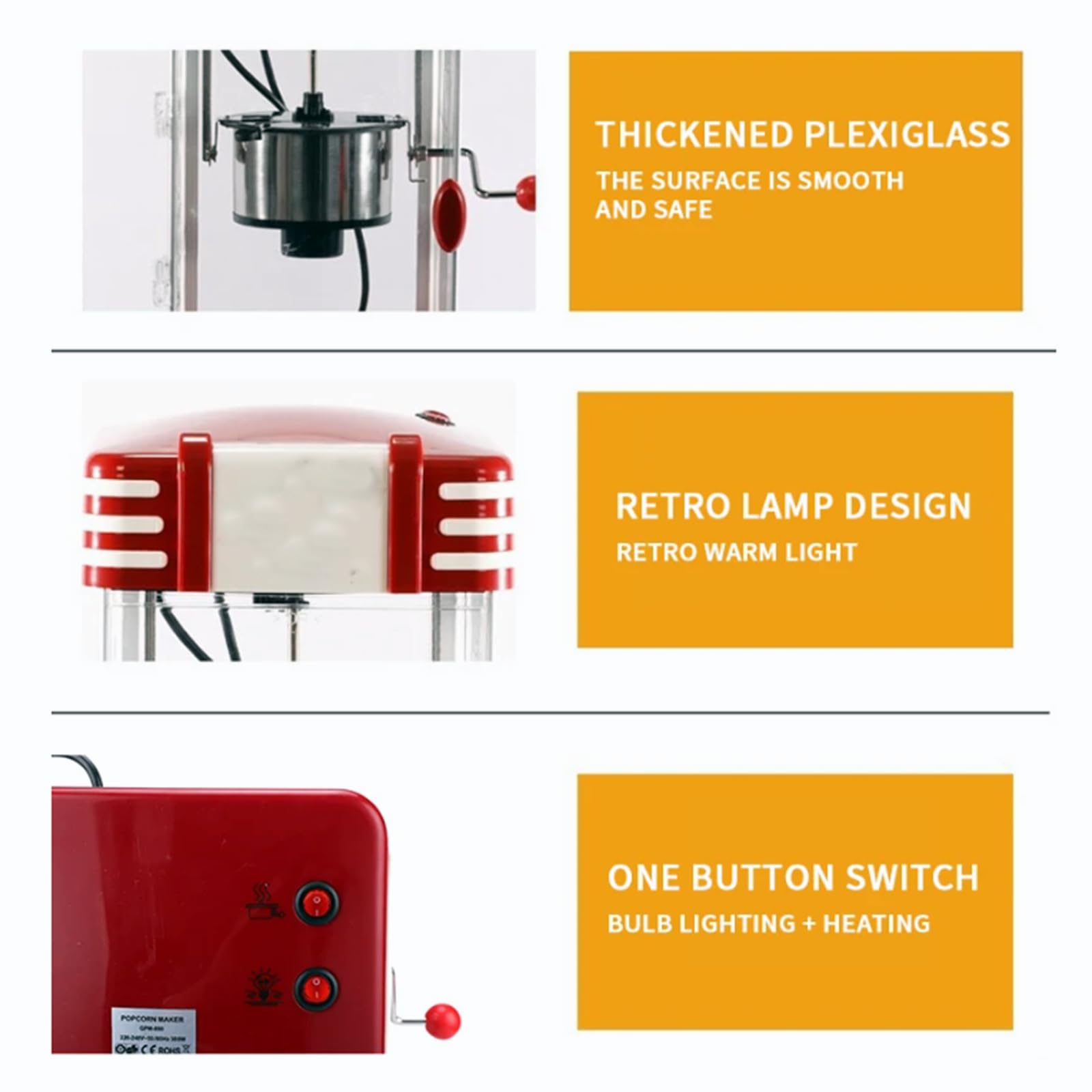 Máquina De Palomitas Retro Profesional Con Temporizador Y Función De Mantener Caliente, Iluminación Incorporada, 2 Minutos De Preparación Rápida, Diseño Extraíble Para Entretenimiento, Apartamento