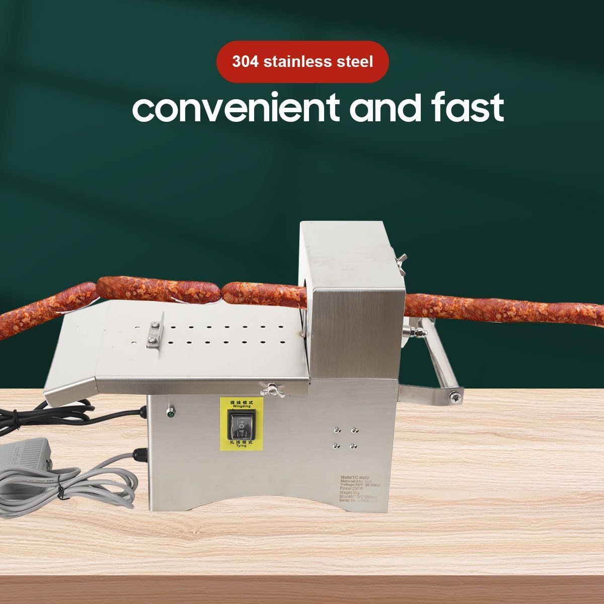 Electric Sausage Knotting Machine, 2 Switch Modes 50mm/1.96inch Aperture Electric Automatic Tying, Sausage Linker for Food Factory Restaurant Home, 304 Stainless Steel