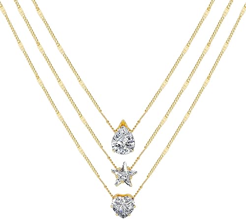 Miniatura 6 de ASCOMY Layered Necklaces for Women, Dainty Gold Necklace 14K Gold Plated Herringbone Necklace for Women Pearl Cross Necklace Paperclip Cuban Figaro