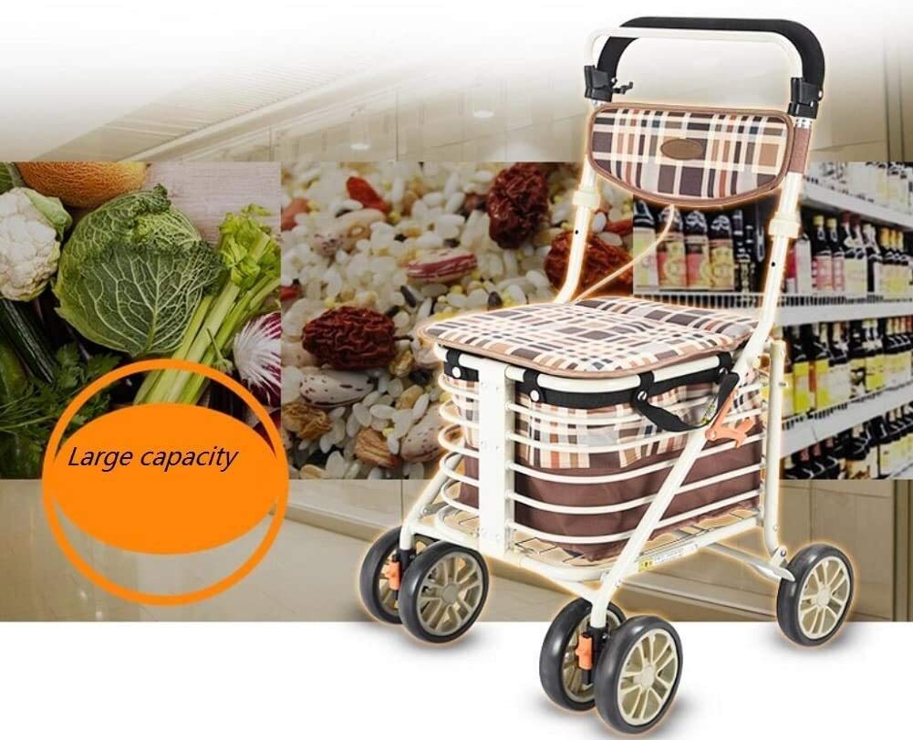 Chodzik dla seniorów, wałek do kółek medyczny chodzik, aluminiowy czterokołowy rollator pomoc w chodzeniu, siedzenie i kosz na zakupy, regulowana wysokość, lekka i bezpieczna konstrukcja