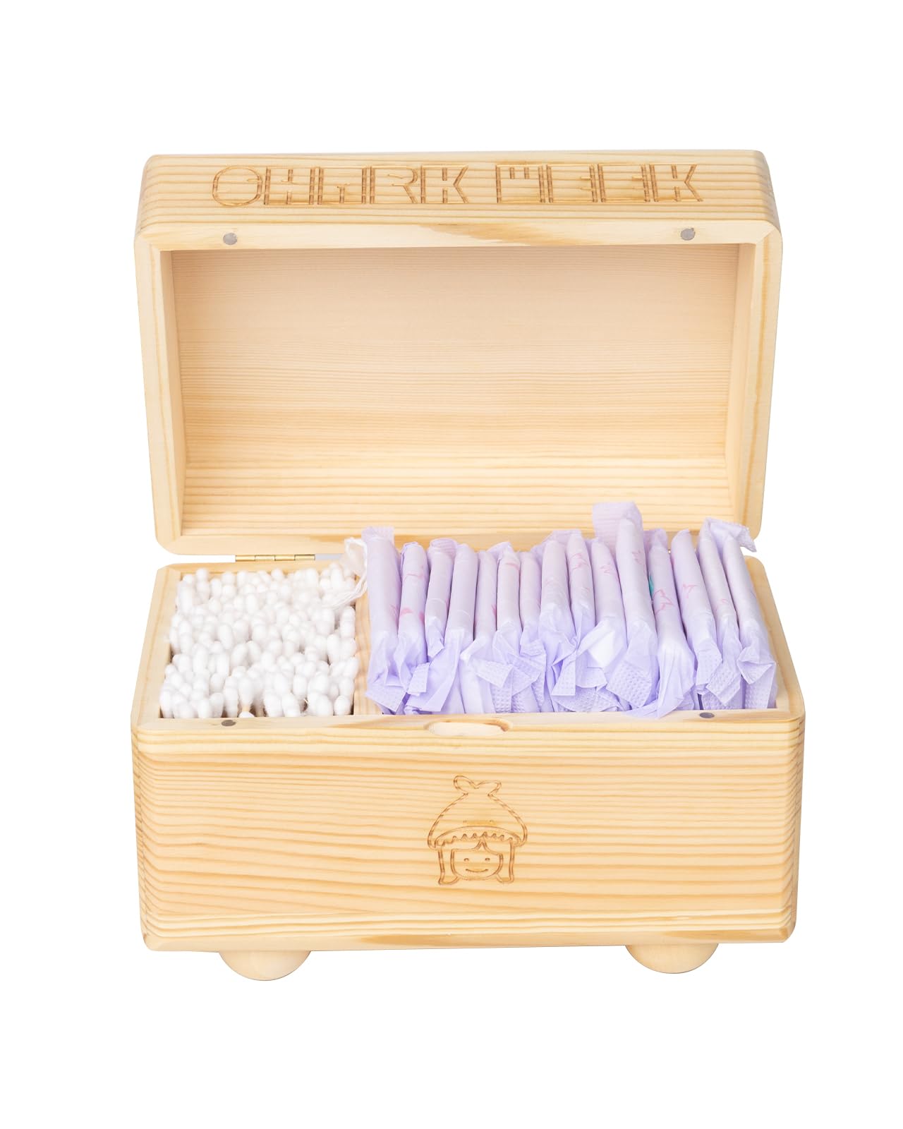 Extguds Shark Week Tampon Storage for Bathroom with Lids Wood,Farm house Rustic Pad Decorative Bathroom Holder Wood 2 Compartments,4 Pedestals Feminine Products Container with Smooth Face