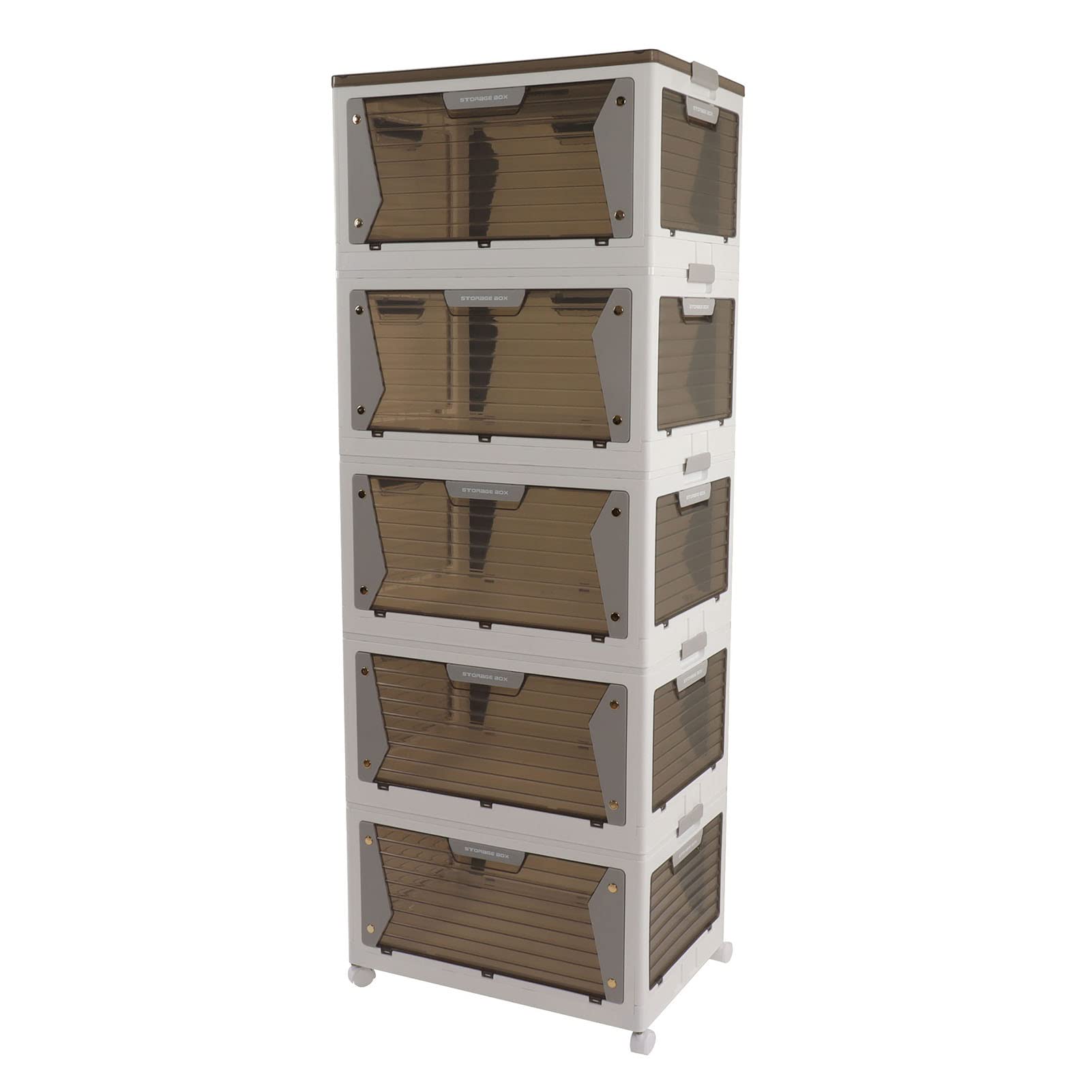Cocoarm Contenitore Portaoggetti Scatola Portaoggetti Pieghevole in PP Grande capacità 5 Porte di Accesso Chiusura Magnetica Impilabile con Ruote per il Campeggio del Bagagliaio di Casa (5 strati)