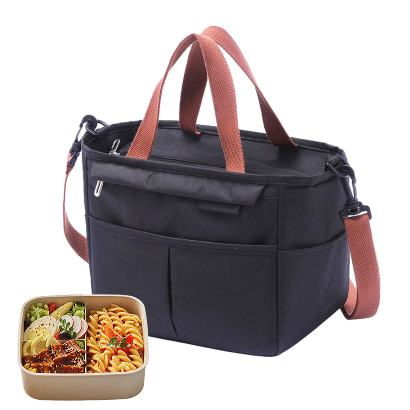 Un bolso más fresco, un bolso más fresco hermético de las mujeres del bolso del almuerzo, la bolsa de asas reutilizable del almuerzo del bolso del calentador de la comida (Color : Black)