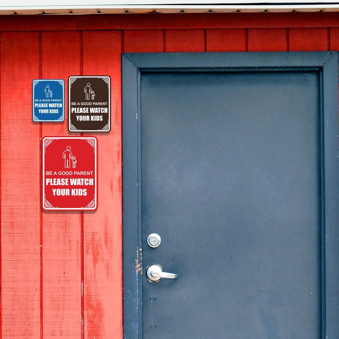 Portrait Round Be a Good Parent: Please Watch Your Kids Door or Wall Sign | Easy Installation | Elegant Design | Pool Safety Sign (Blue) - Large (5 Pack)