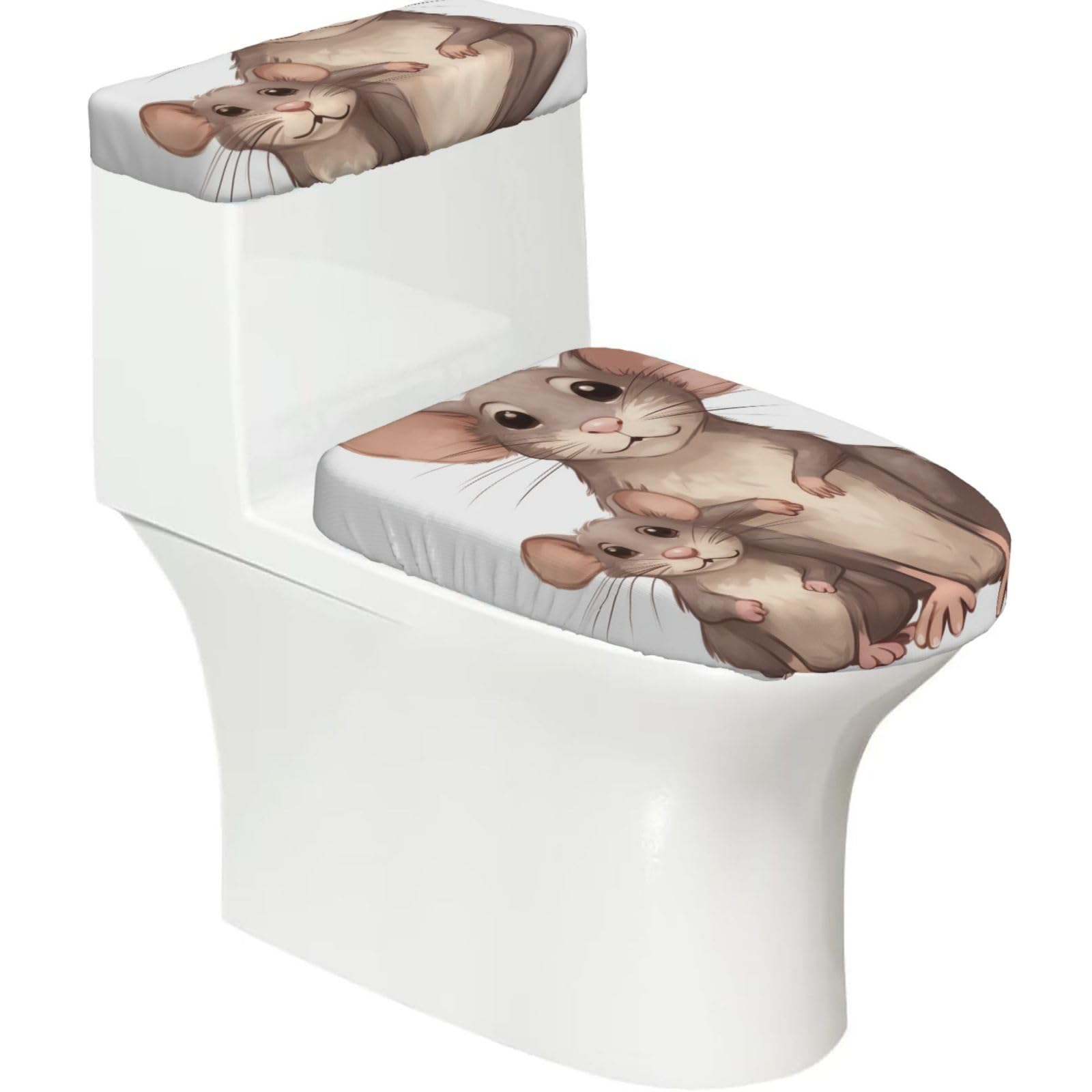 Fodpand Black Rats Toilet Lid Cover And Toilet Tank Cover Set, Washable Soft Toilet Seat Cover With Elastic Bottom, Universal Stylish Toilet Cover Set For Bathroom Decor Accessories