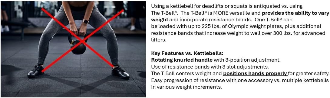 T-Bell Adjustable Kettlebell. Rustproof with Durable Rotating Handle. Fitness Accessory for Body Shaping, Core Leg, Back and Buttocks Strength. 225 lb. Capacity. 15.25” H x 10” W x 2” Diameter