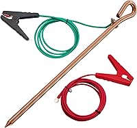 JMDECOUS Portable Copper Grounding Rod with 4ft 12AWG UL Wire & Crocodile Clip for Generators, Electric Fences, Antennas